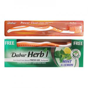 Зубная паста гелевая "Мята и лимон" (Herb'l Mint Lemon) 150 г + зубная щётка, Dabur Зубная паста гелевая "Мята и лимон" (Herb'l Mint Lemon) 150 г + зубная щётка, Dabur