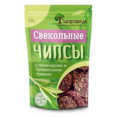 Свекольные чипсы (снеки) с ламинарией и прованскими травами 100 г, "Здороведа" Свекольные чипсы (снеки) с ламинарией и прованскими травами 100 г, "Здороведа"