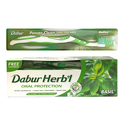 Зубная паста "Базилик" (Herb'l Basil) 150 г + зубная щётка, Dabur Зубная паста "Базилик" (Herb'l Basil) 150 г + зубная щётка, Dabur