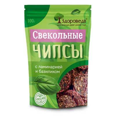 Свекольные чипсы (снеки) с ламинарией и базиликом 100 г, "Здороведа"