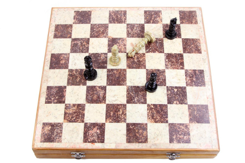 Шахматы ручной работы  (дерево+камень), 40 х 40 х 5,5 см., 16"  ИГШ003