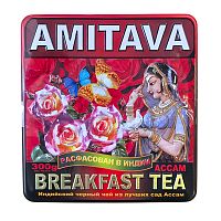 Чай индийский черный в железной коробке Assam Breakfast Tea 300 г, Amitava