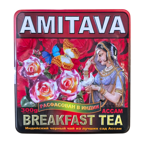Чай индийский черный в железной коробке Assam Breakfast Tea 300 г, Amitava