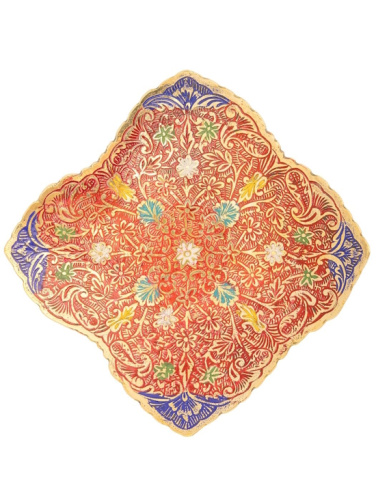 Ваза - фруктовница латунная квадратная с эмалью «Красный сад», 15 × 15 × 3,5 см ПОС017 фото 3