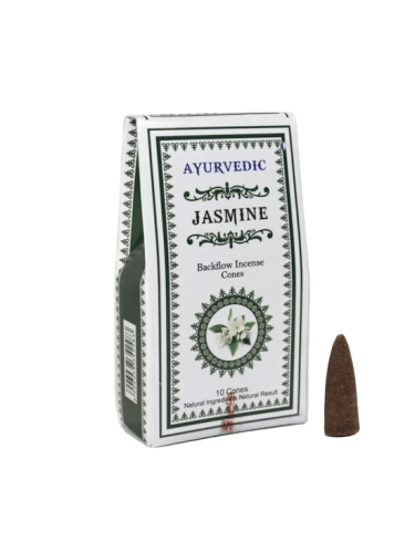Благовония-конусы стелющийся дым Jasmine (Жасмин), Backflow Dhoop Cones 10 шт., AYURVEDIC