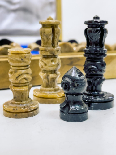 Шахматы ручной работы  (дерево+камень), 40 х 40 х 5,5 см., 16"  ИГШ003 фото 4