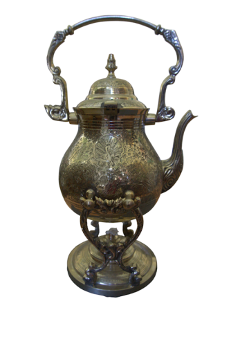Чайник латунный с горелкой, гравировка. Ручная работа. 19 х 20 х 24 см ПОС009