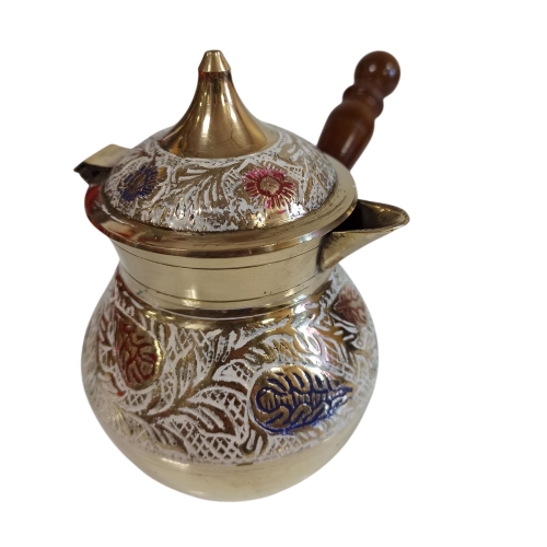 Турка для кофе из латуни, 400 мл, с крышкой и деревянной ручкой, ручная роспись, белая, Индия фото 7