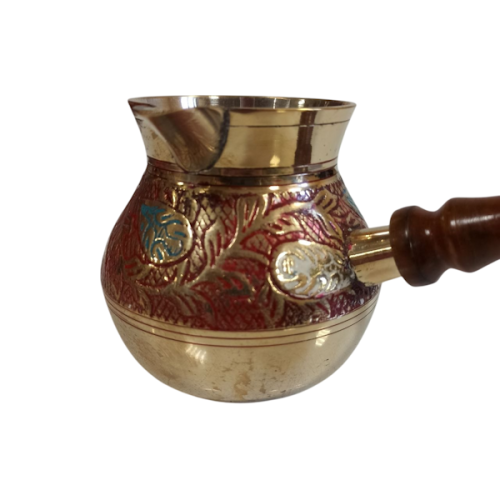 Турка для кофе из латуни, 400 мл, с деревянной ручкой, ручная роспись, красная, Индия фото 8